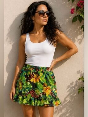 Rachel Rachel Roy Tropical Floral Ruffle Mini Skirt XS Resort Vacation